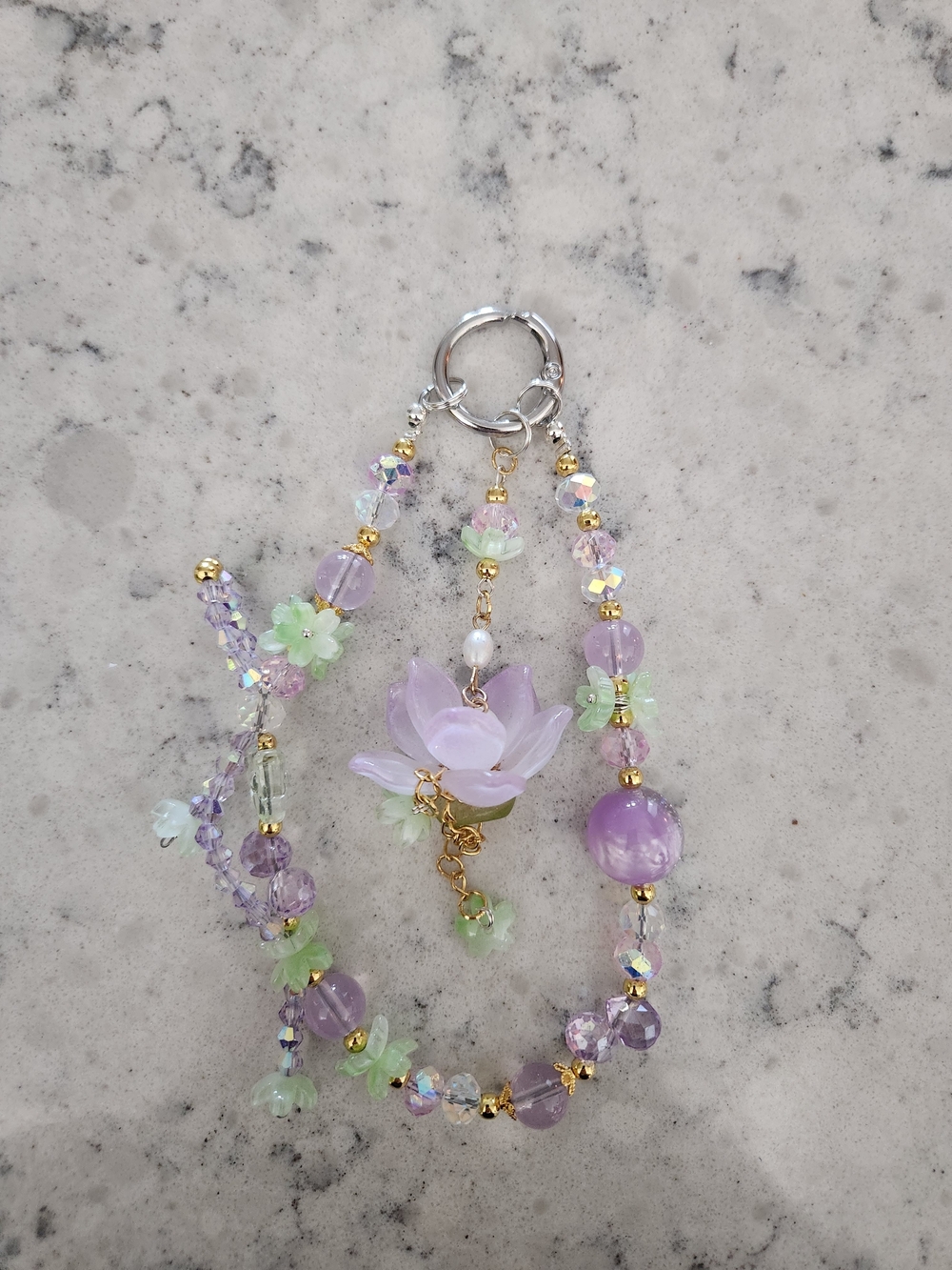Lavender Lotus Beaded Keychain